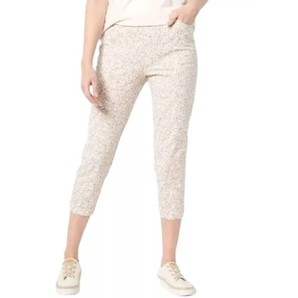 Isaac Mizrahi Live Reg 24/7 Stretch Printed Crop Pant Womens 32 Biscotti Tan NEW